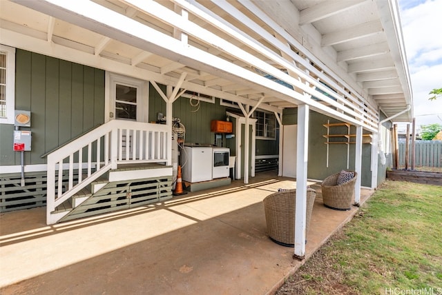 view of patio / terrace with washer and dryer