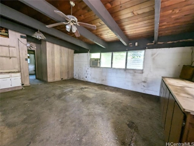 basement with ceiling fan