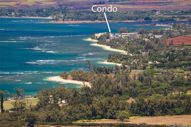 aerial view featuring a water view