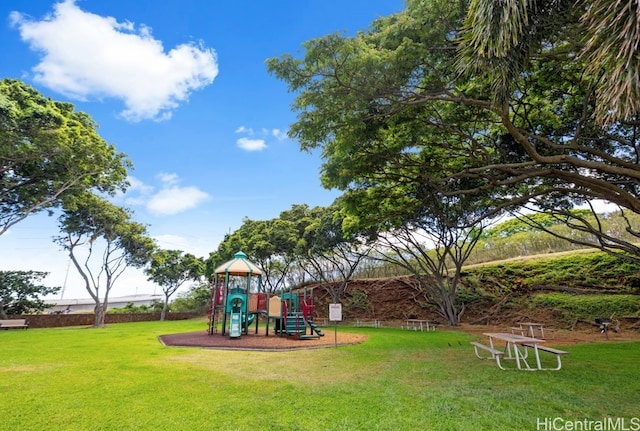 view of playground featuring a yard