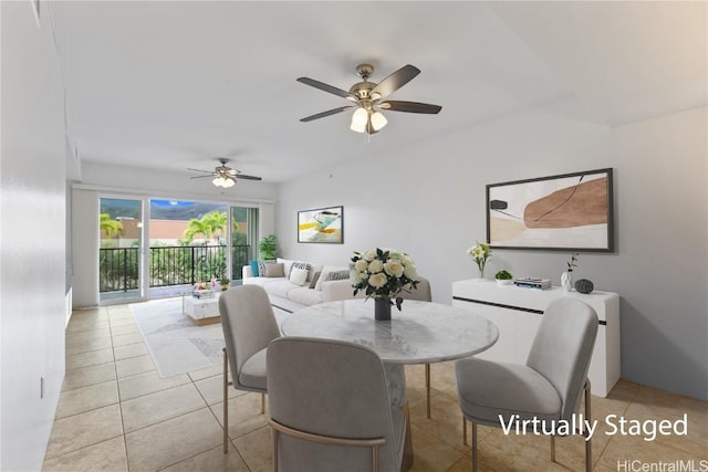 dining area with light tile patterned flooring