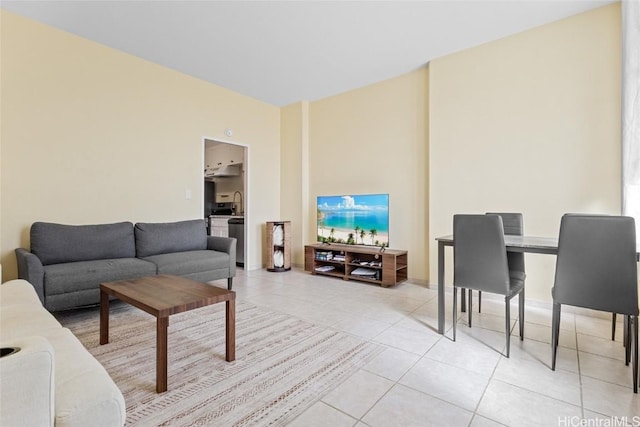 living area featuring light tile patterned floors