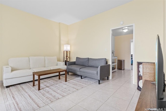 living room featuring light tile patterned floors