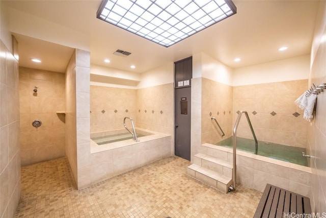 bathroom with plus walk in shower