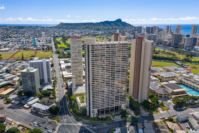 drone / aerial view with a mountain view