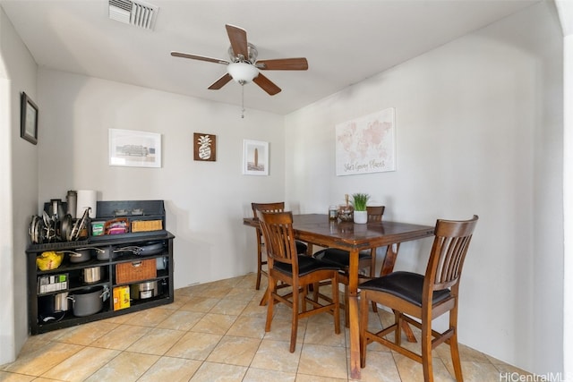 dining space featuring ceiling fan