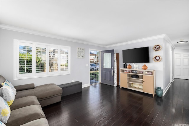 91-1022 Huliau St Unit 1A, Ewa Beach, HI 96706 - living room featuring ornamental molding, dark wood-style flooring, and healthy amount of natural light