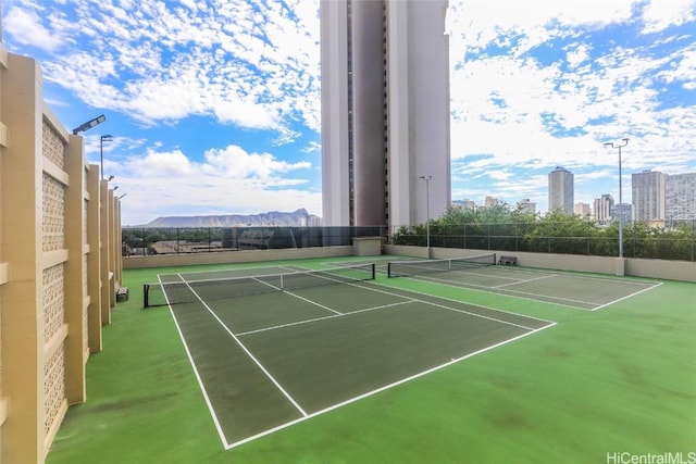 view of sport court featuring a mountain view