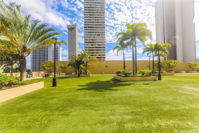 view of property's community featuring a lawn