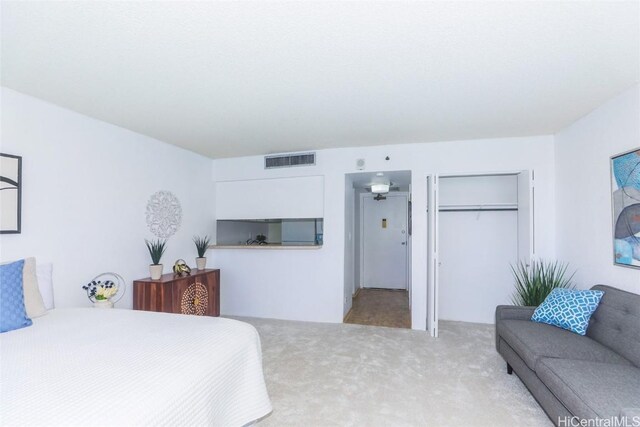 carpeted bedroom featuring a closet