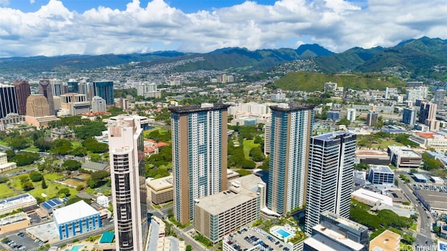 birds eye view of property with a mountain view