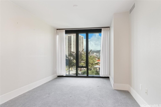 carpeted empty room featuring floor to ceiling windows