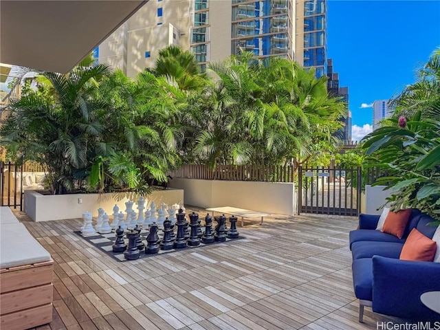 wooden deck with an outdoor hangout area