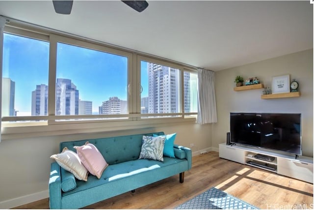 living room with hardwood / wood-style flooring