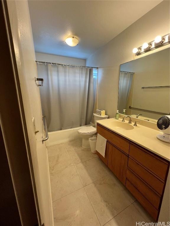 full bathroom featuring toilet, vanity, tile patterned flooring, and shower / bath combo