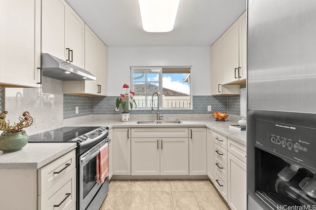 46-145 Humu Pl, Kaneohe, HI 96744 - kitchen featuring a sink, appliances with stainless steel finishes, under cabinet range hood, light countertops, and backsplash