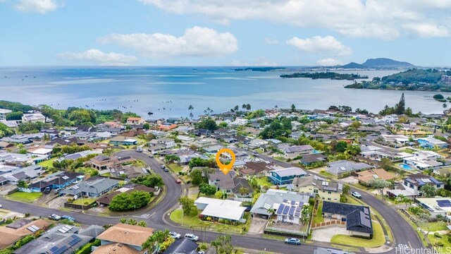 46-145 Humu Pl, Kaneohe, HI 96744 - aerial overview of property's location with nearby suburban area and a water and mountain view