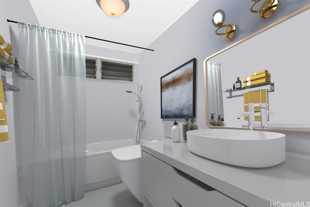 full bathroom with vanity, toilet, and bathtub / shower combination