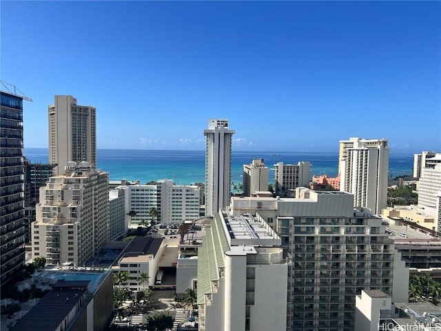 property's view of city featuring a water view