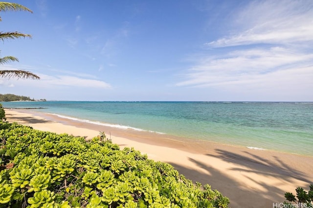 view of water feature with a beach view