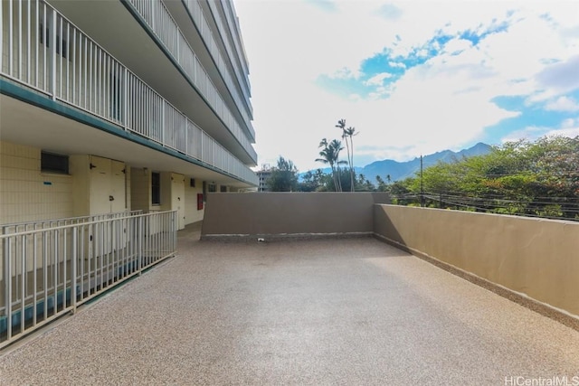 exterior space featuring a mountain view