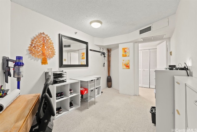 interior space with a textured ceiling