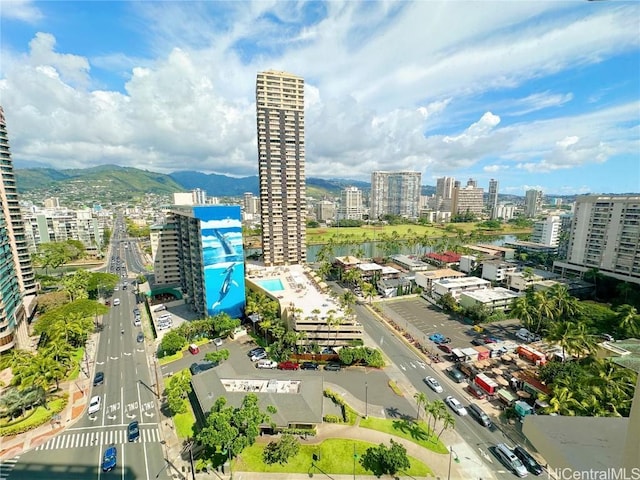 drone / aerial view with a mountain view