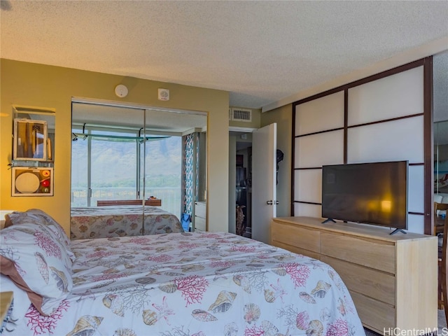 bedroom with a closet and a textured ceiling