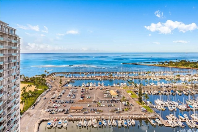 bird's eye view featuring a water view