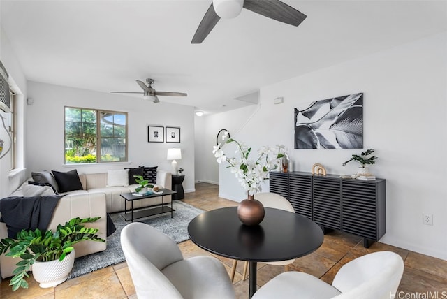 living room with ceiling fan