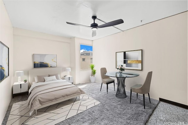 bedroom with carpet flooring and ceiling fan