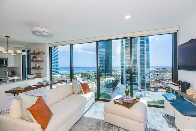 987 Queen St Unit 1401, Honolulu, HI 96814 - living area featuring floor to ceiling windows