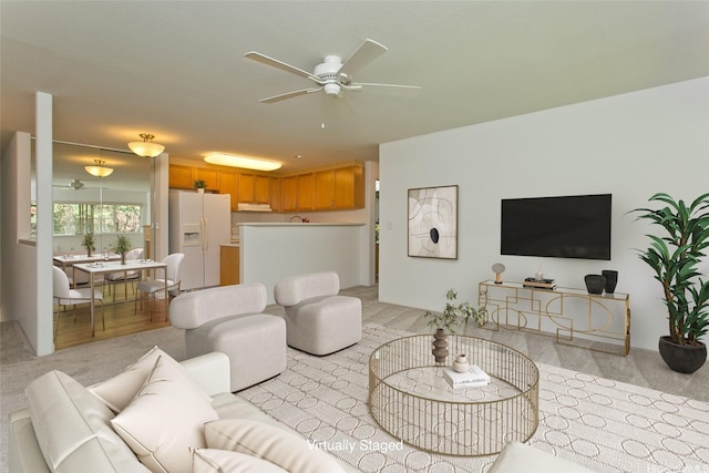 7128 Hawaii Kai Dr Unit 97, Honolulu, HI 96825 - living area featuring light carpet and ceiling fan