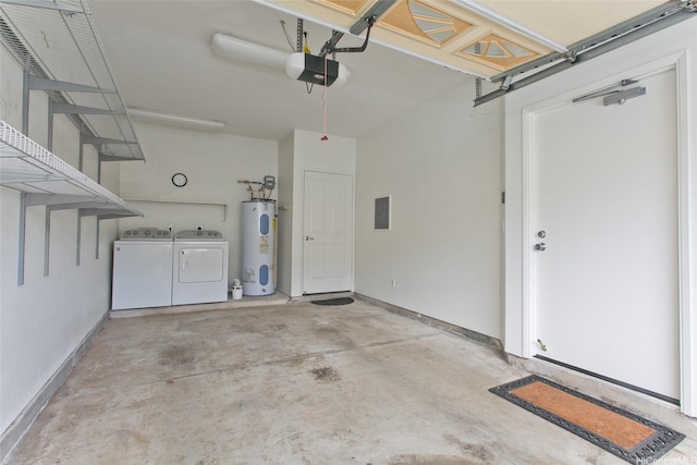 7128 Hawaii Kai Dr Unit 97, Honolulu, HI 96825 - garage featuring washer and dryer, water heater, a garage door opener, electric panel, and baseboards