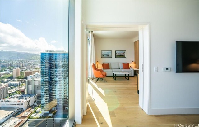 balcony featuring a mountain view