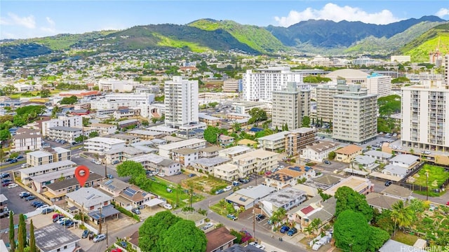 birds eye view of property featuring a mountain view