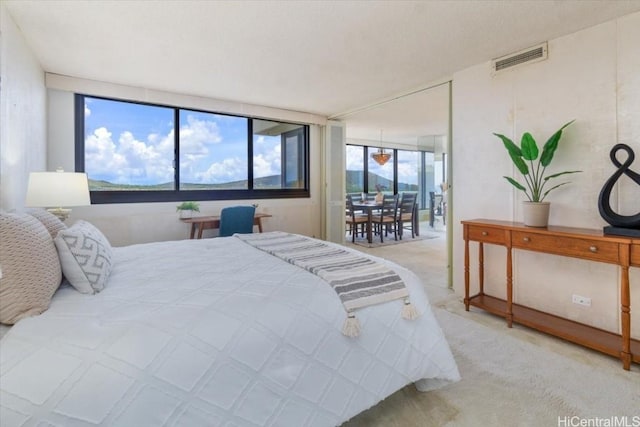 carpeted bedroom with expansive windows