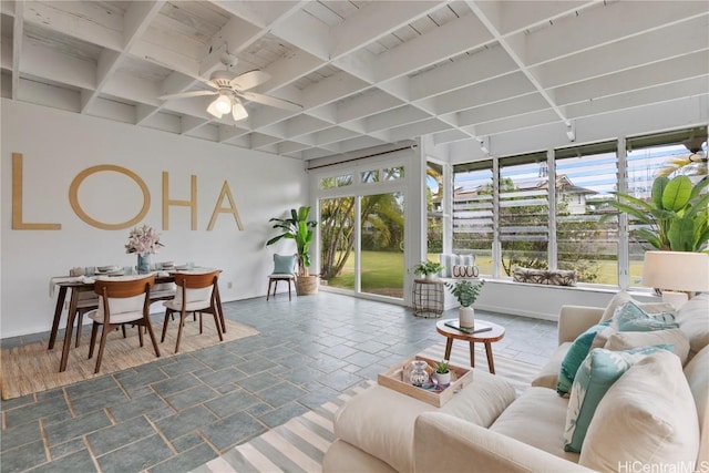 sunroom / solarium with ceiling fan