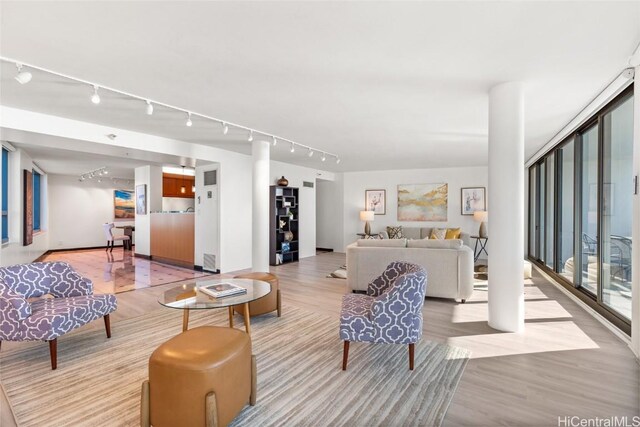 living room featuring light wood-type flooring