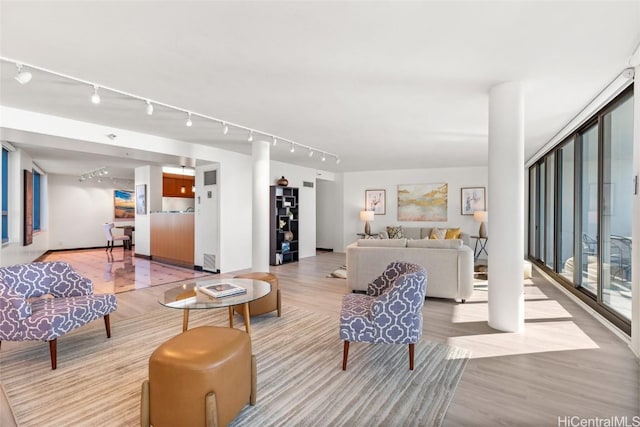 living room featuring light hardwood / wood-style flooring and expansive windows