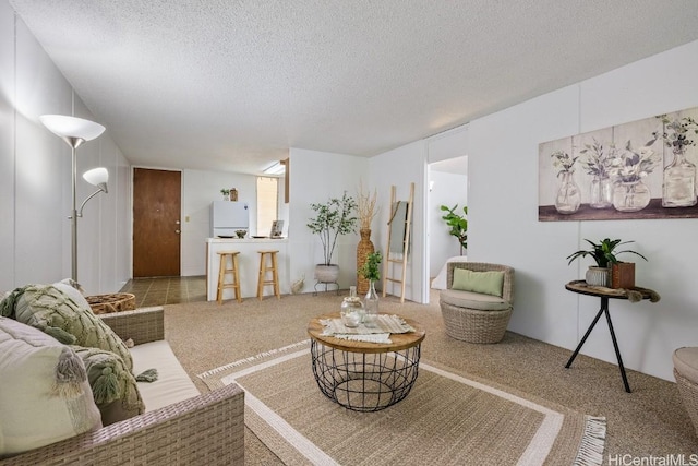 living room with a textured ceiling