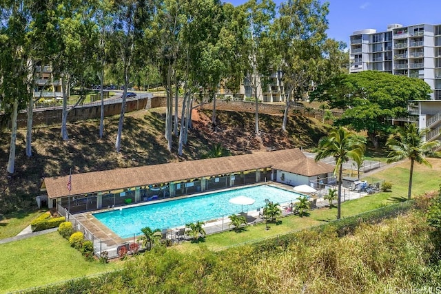 view of swimming pool with a patio