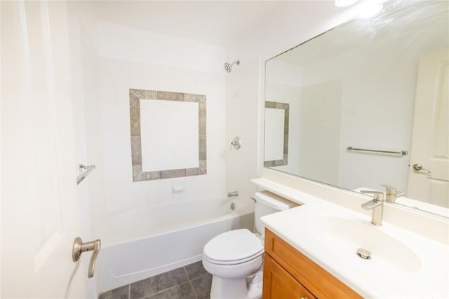 full bathroom featuring bathtub / shower combination, vanity, and toilet