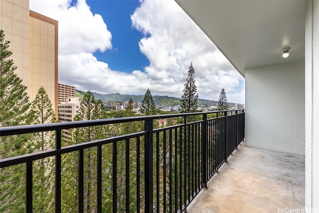 balcony featuring a mountain view