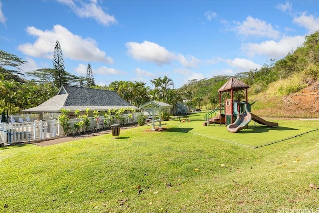 view of yard featuring a playground