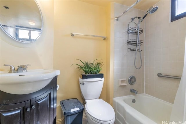 full bathroom featuring vanity, shower / bath combination with curtain, and toilet