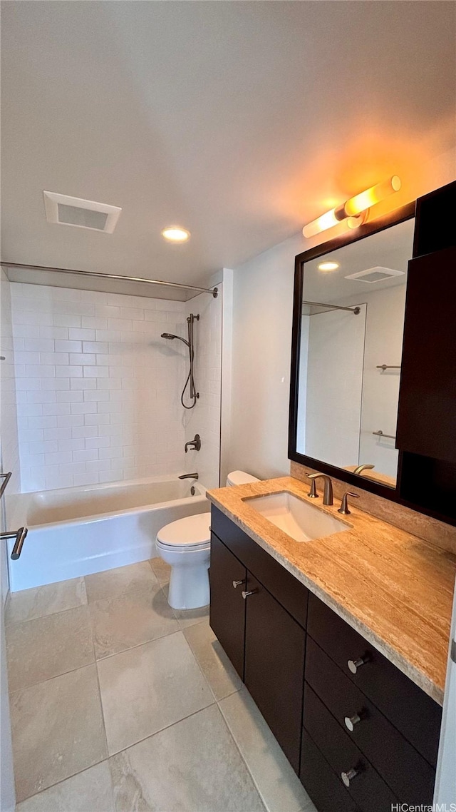 1189 Waimanu St Unit 3107, Honolulu, HI 96814 - full bath featuring vanity, shower / tub combination, toilet, tile patterned floors, and recessed lighting