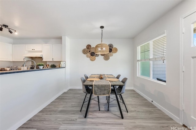 dining space featuring a notable chandelier and light hardwood / wood-style flooring