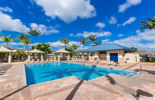 view of pool with a gazebo and a patio