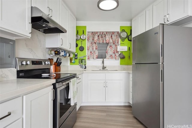 kitchen featuring decorative backsplash, sink, white cabinets, and stainless steel appliances